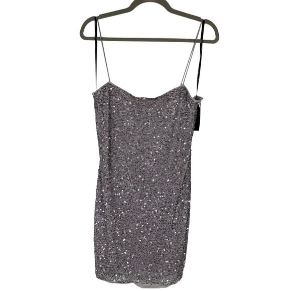 Retrofete Sheila Sequin Mini Dress Sexy Party Cocktail Evening Hoco Mink Grey L - Picture 4 of 11